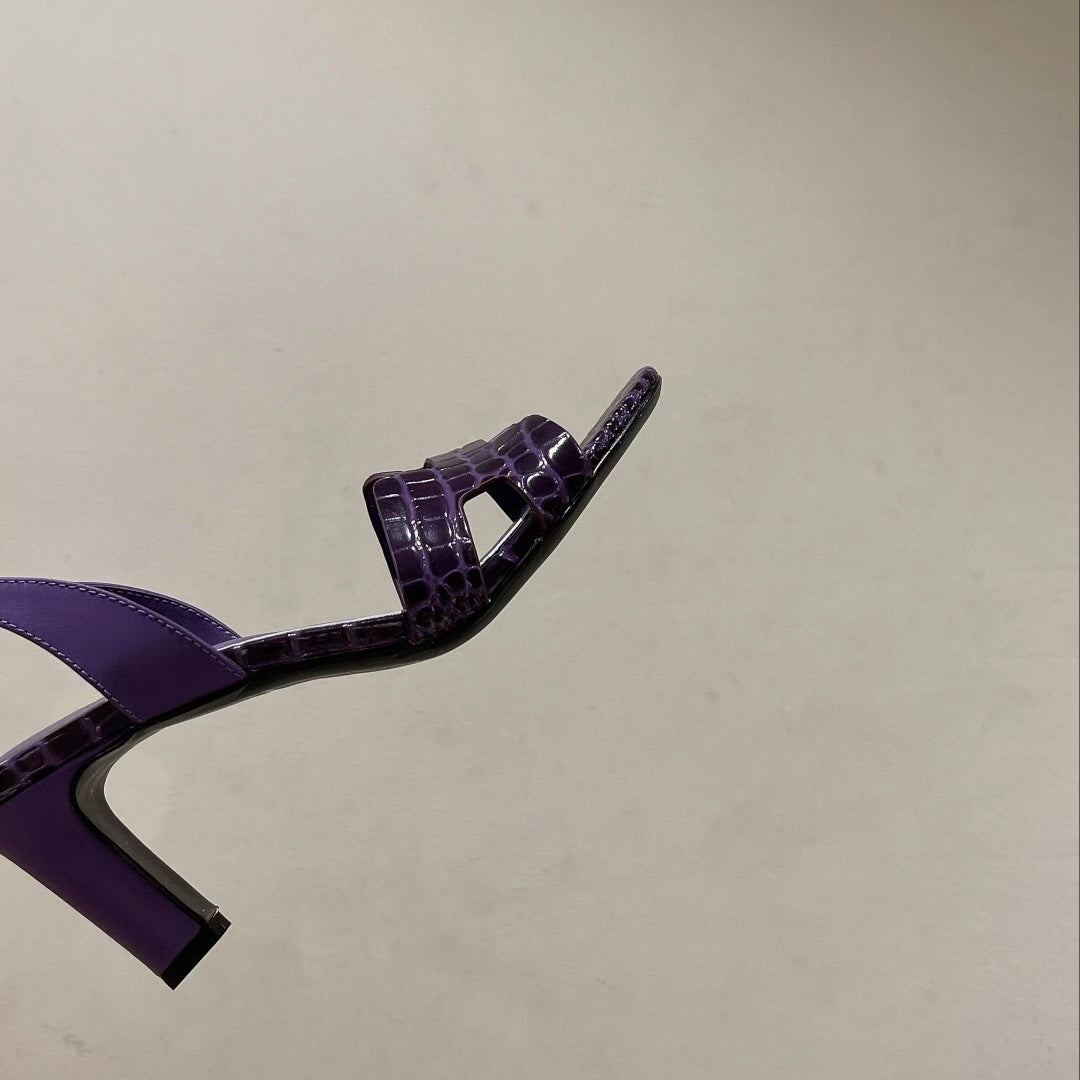 SLINGBACK ETERNITE 75 VIOLET LAMBSKIN AND CROCODILE LEATHER - 35