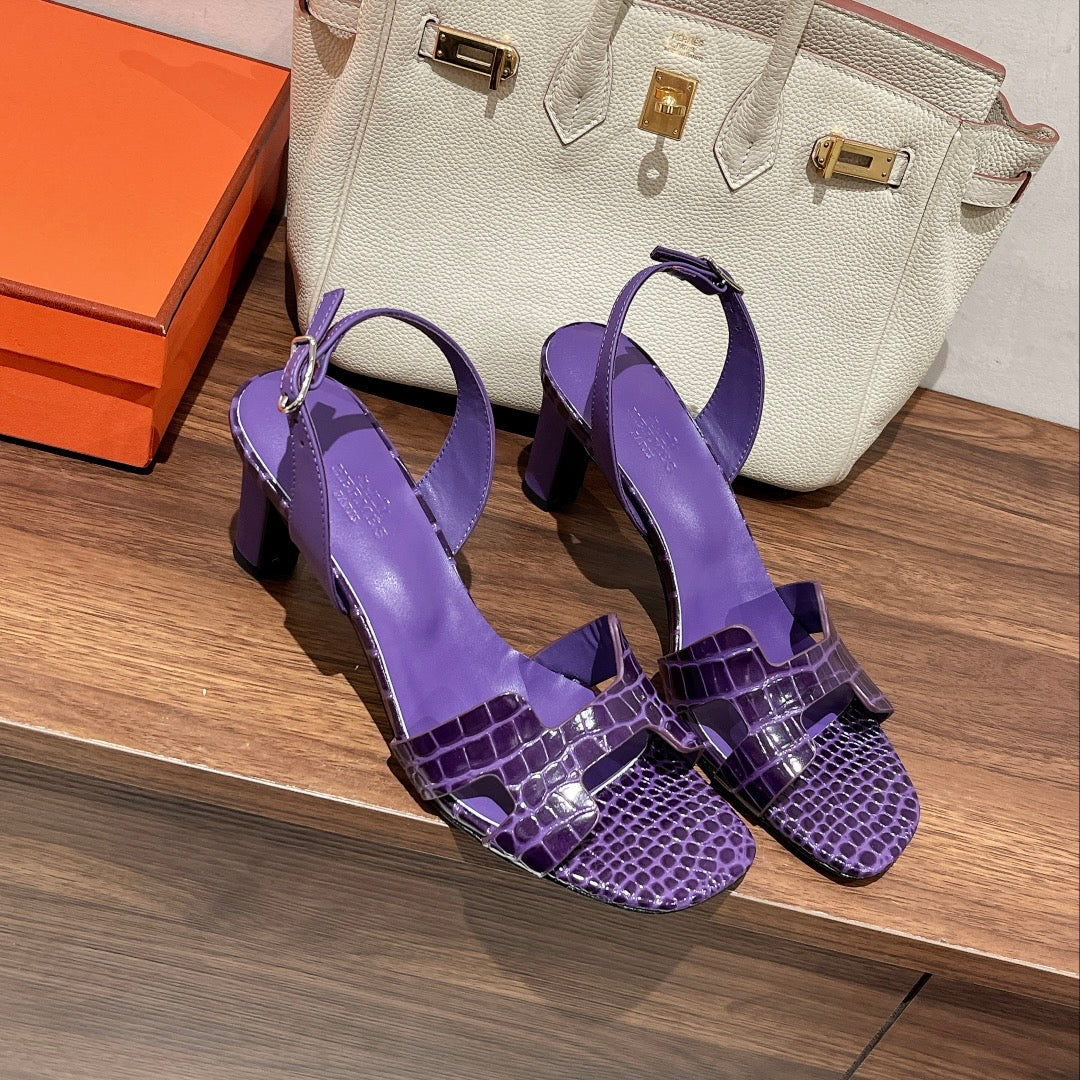 SLINGBACK ETERNITE 75 VIOLET LAMBSKIN AND CROCODILE LEATHER - 35