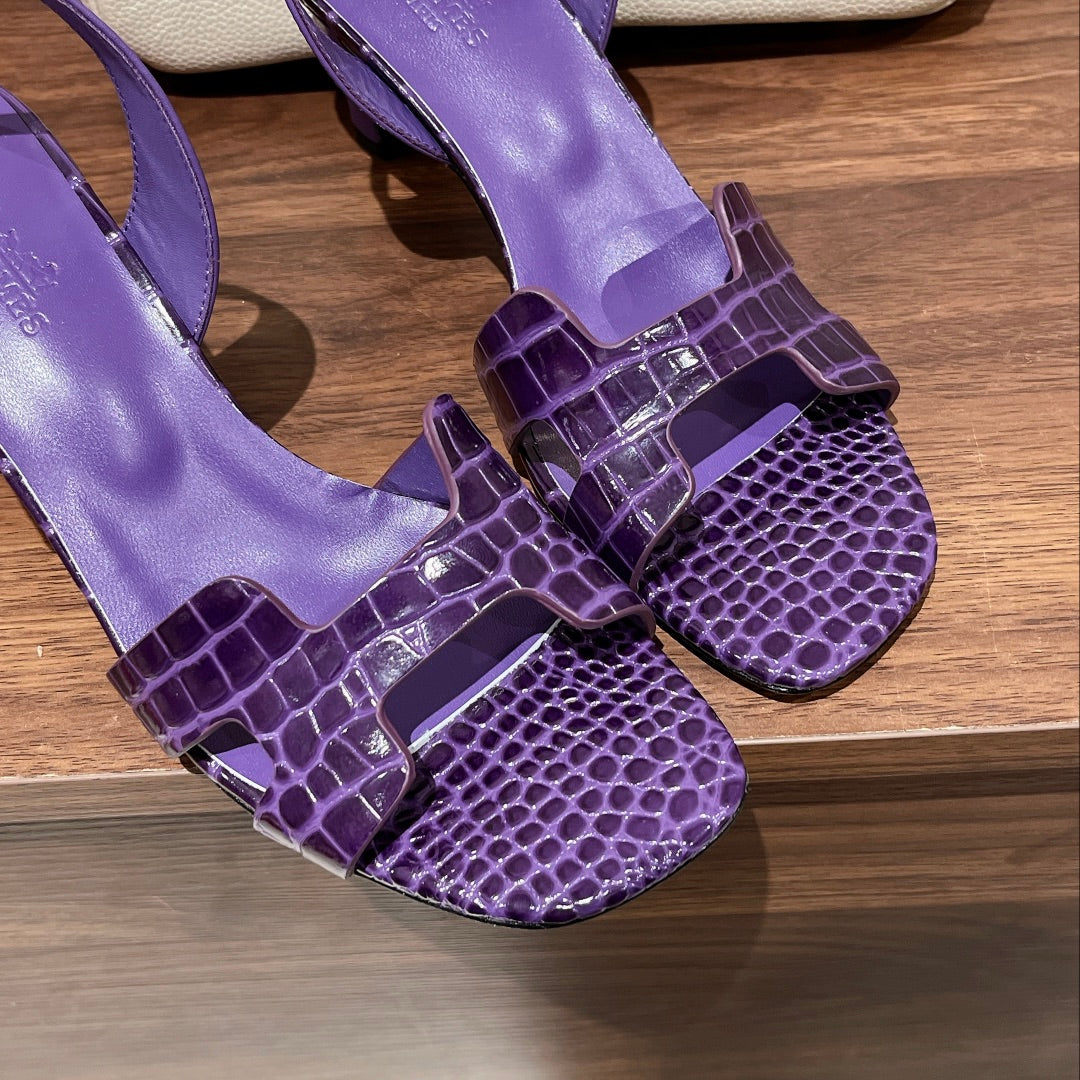 SLINGBACK ETERNITE 75 VIOLET LAMBSKIN AND CROCODILE LEATHER - 35