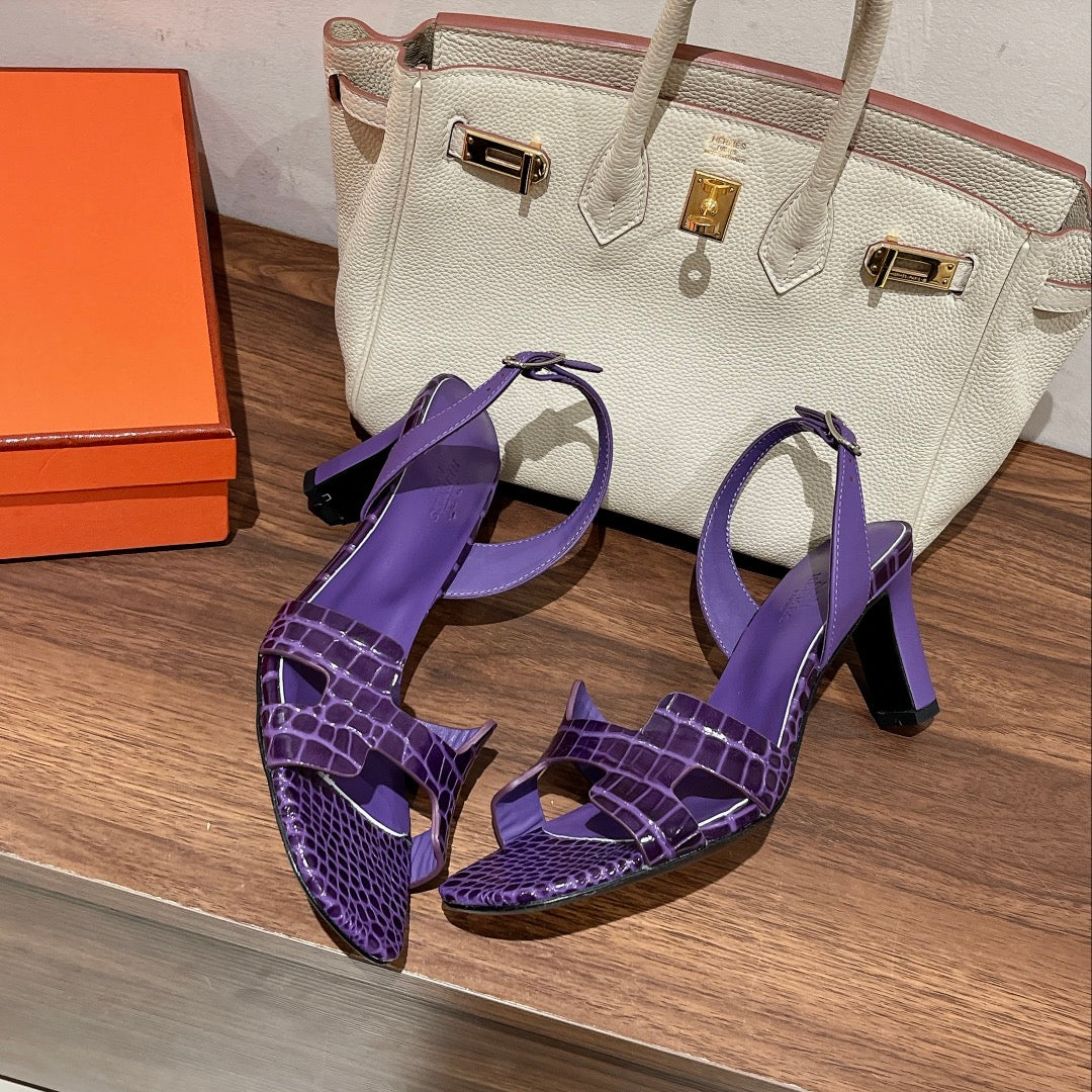 SLINGBACK ETERNITE 75 VIOLET LAMBSKIN AND CROCODILE LEATHER - 35