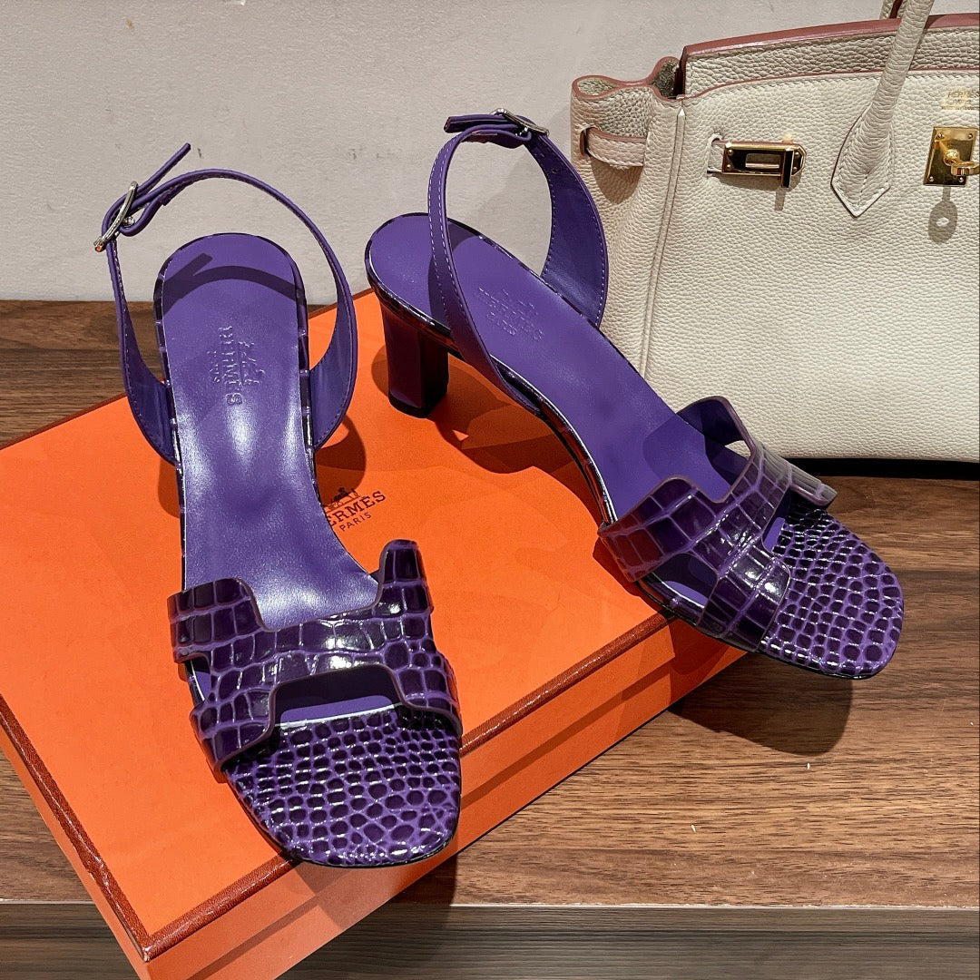 SLINGBACK ETERNITE 75 VIOLET LAMBSKIN AND CROCODILE LEATHER - 35