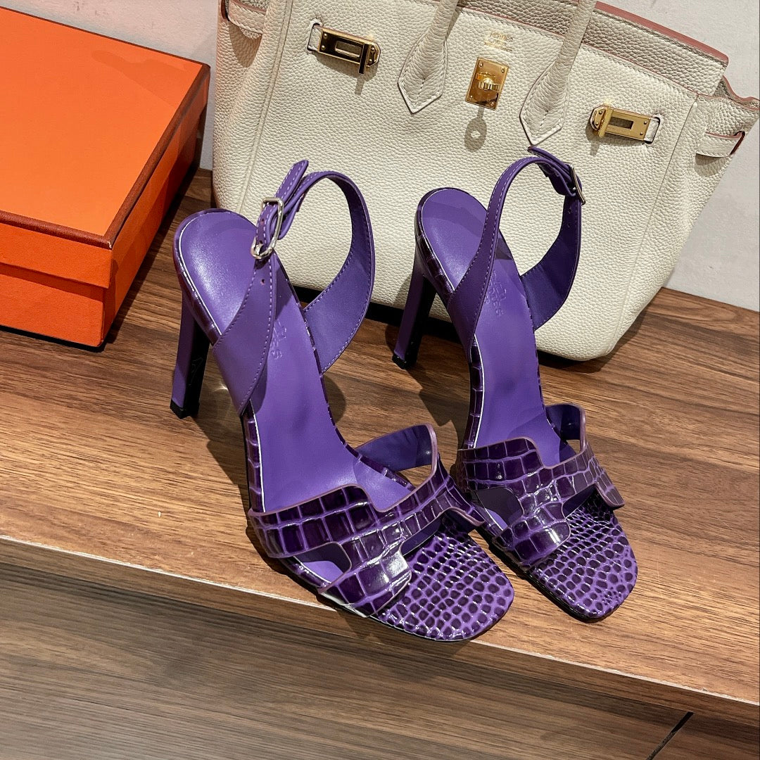 SLINGBACK ETERNITE 105 VIOLET LAMBSKIN AND CROCODILE LEATHER - 35