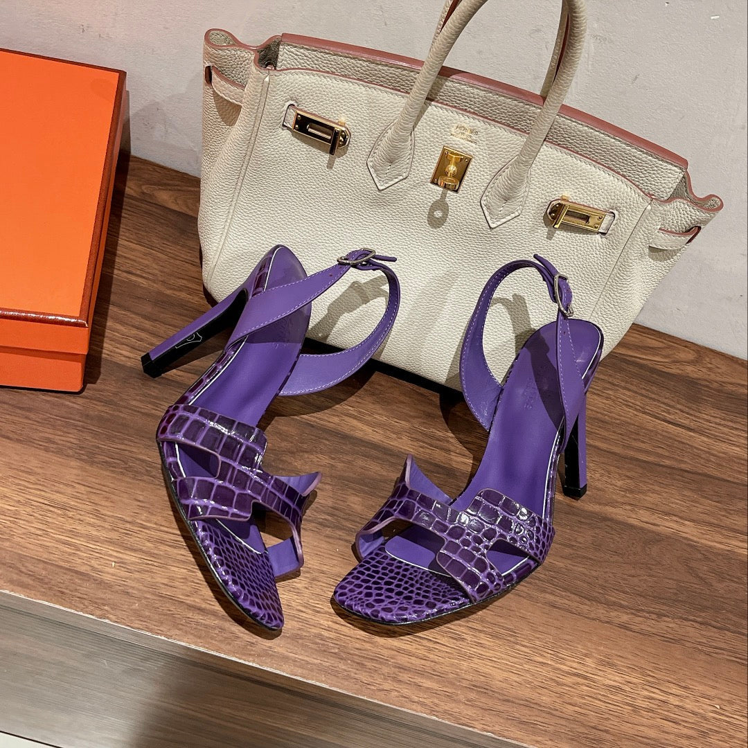 SLINGBACK ETERNITE 105 VIOLET LAMBSKIN AND CROCODILE LEATHER - 35