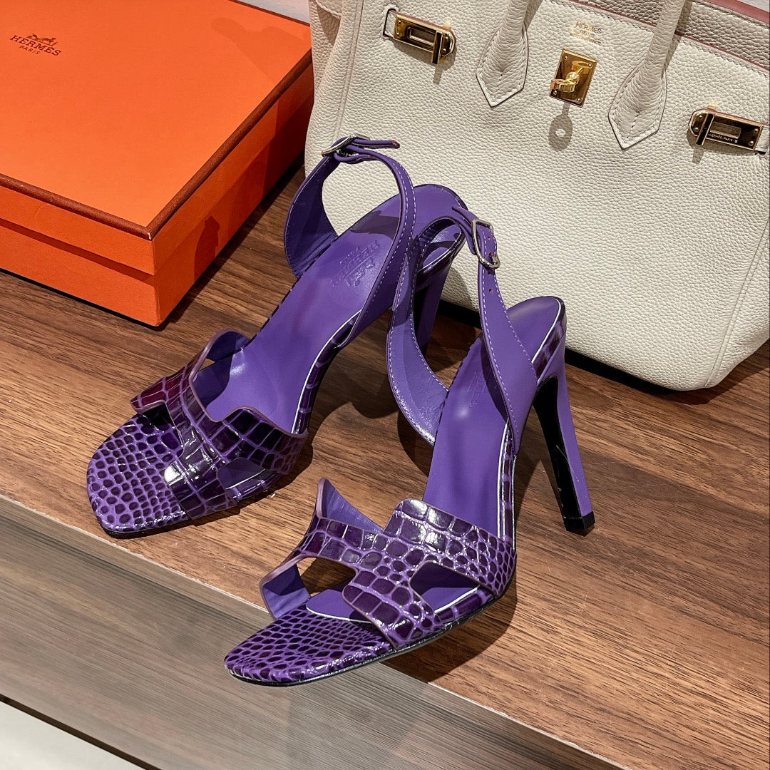 SLINGBACK ETERNITE 105 VIOLET LAMBSKIN AND CROCODILE LEATHER - 35