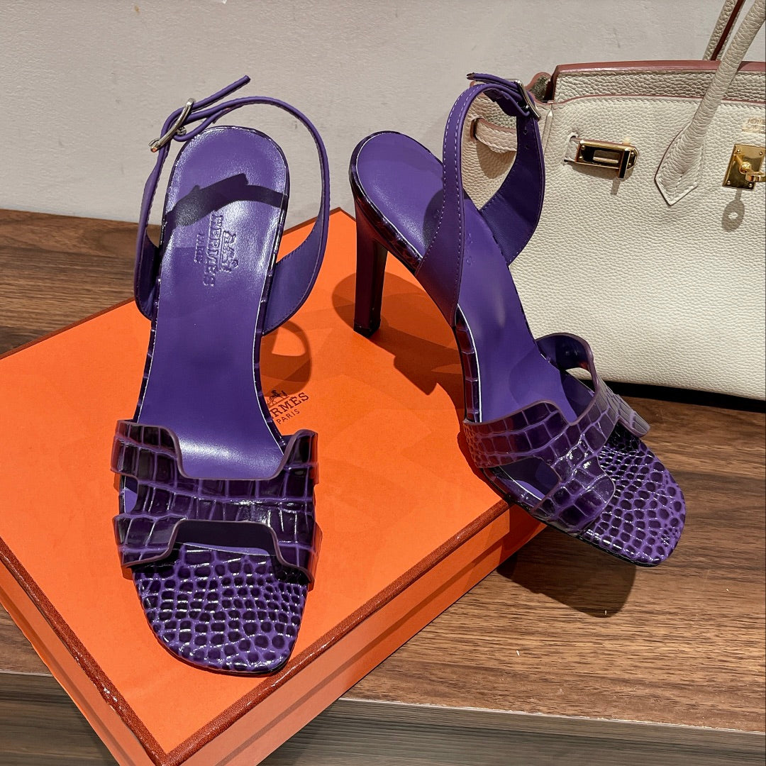 SLINGBACK ETERNITE 105 VIOLET LAMBSKIN AND CROCODILE LEATHER - 35
