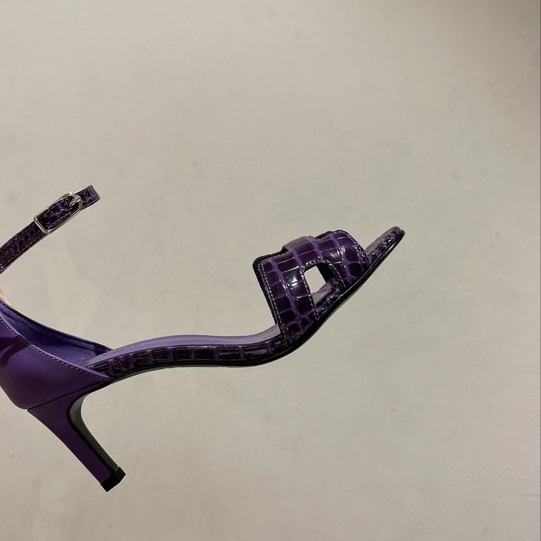 PREMIERE 70 SANDAL IN VIOLET PURPLE CROCODILE LEATHER - 35