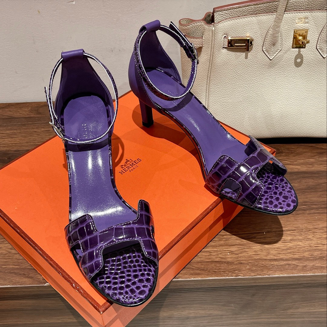 PREMIERE 70 SANDAL IN VIOLET PURPLE CROCODILE LEATHER - 35