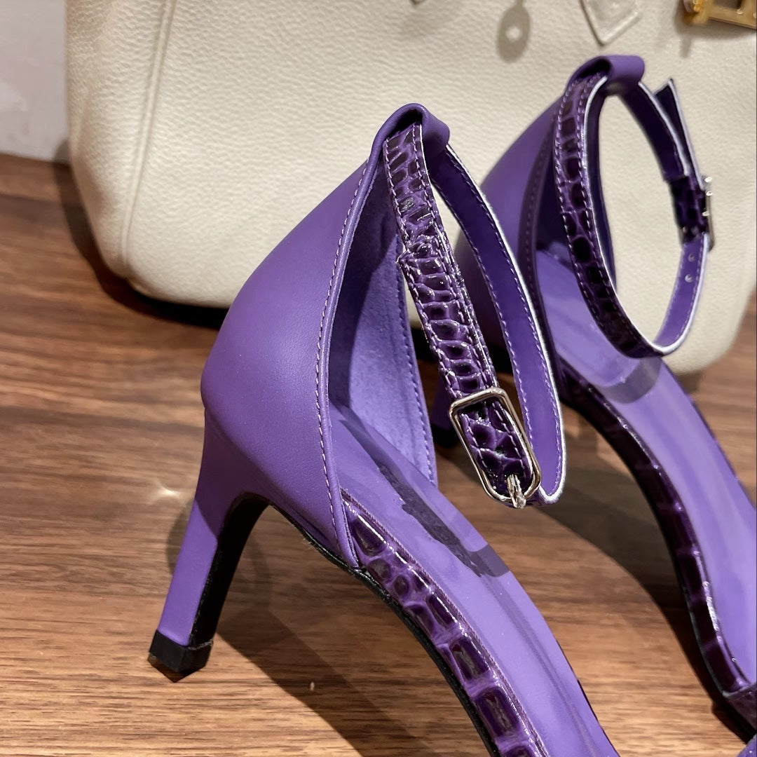 PREMIERE 70 SANDAL IN VIOLET PURPLE CROCODILE LEATHER - 35