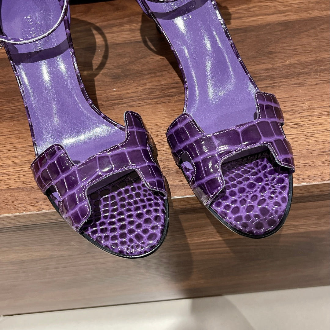 PREMIERE 70 SANDAL IN VIOLET PURPLE CROCODILE LEATHER - 35