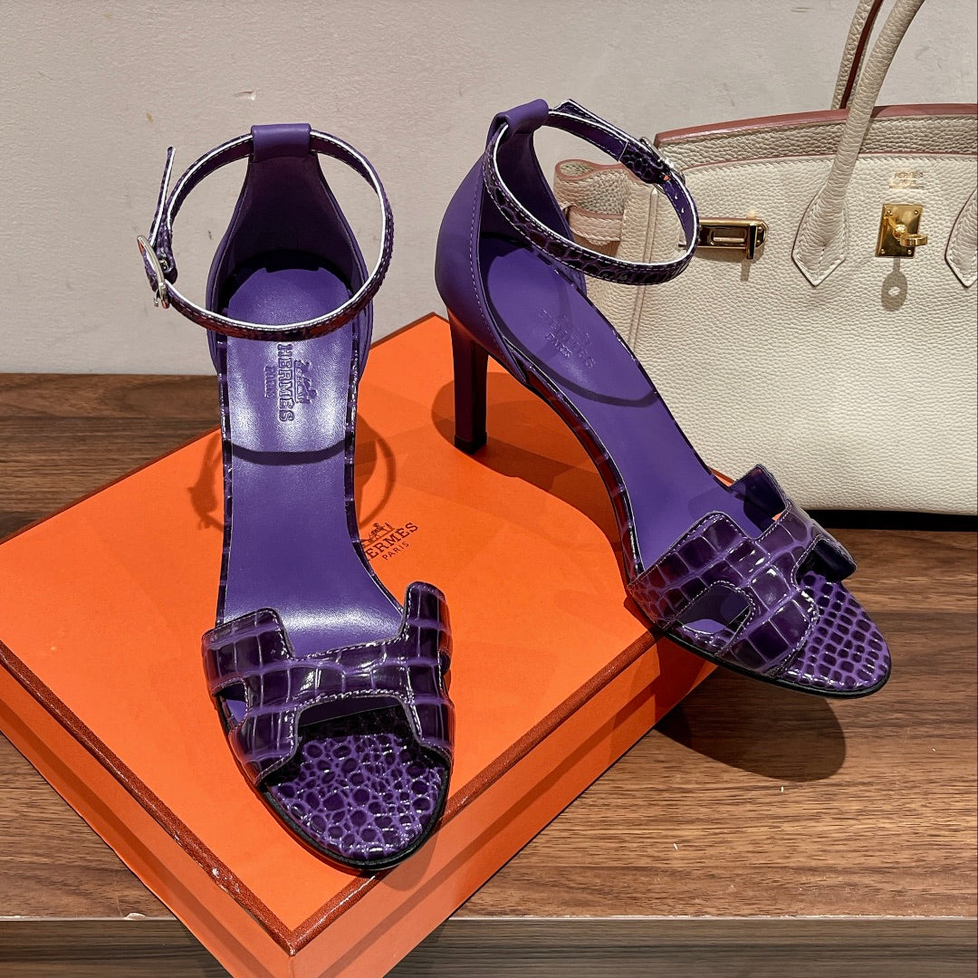 PREMIERE 115 SANDAL IN VIOLET PURPLE CROCODILE LEATHER - 35