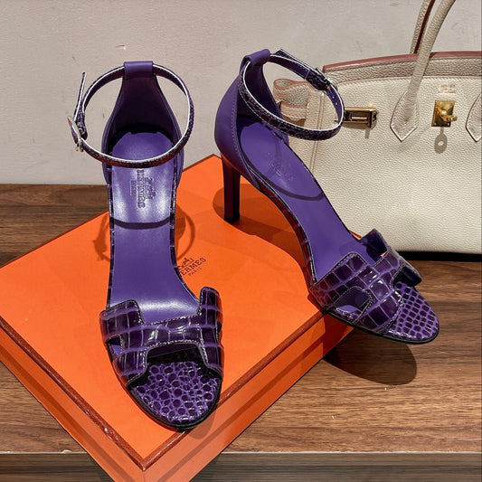 PREMIERE 115 SANDAL IN VIOLET PURPLE CROCODILE LEATHER - 35