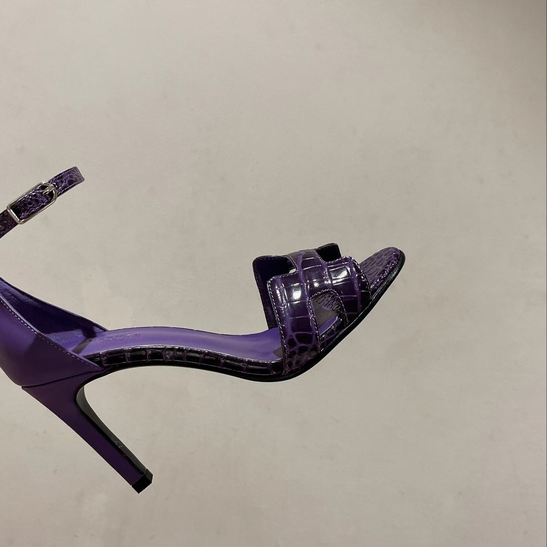 PREMIERE 115 SANDAL IN VIOLET PURPLE CROCODILE LEATHER - 35