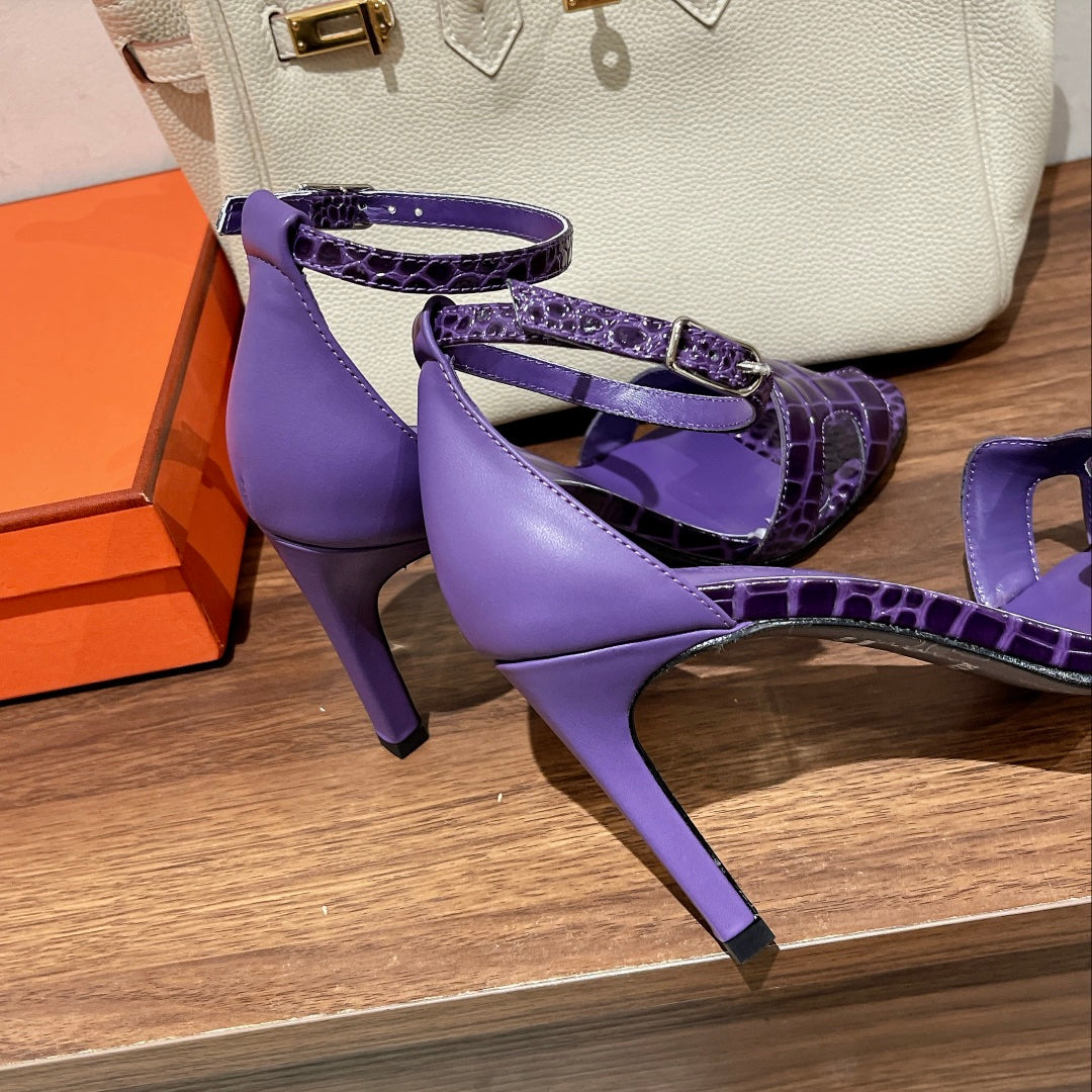 PREMIERE 115 SANDAL IN VIOLET PURPLE CROCODILE LEATHER - 35