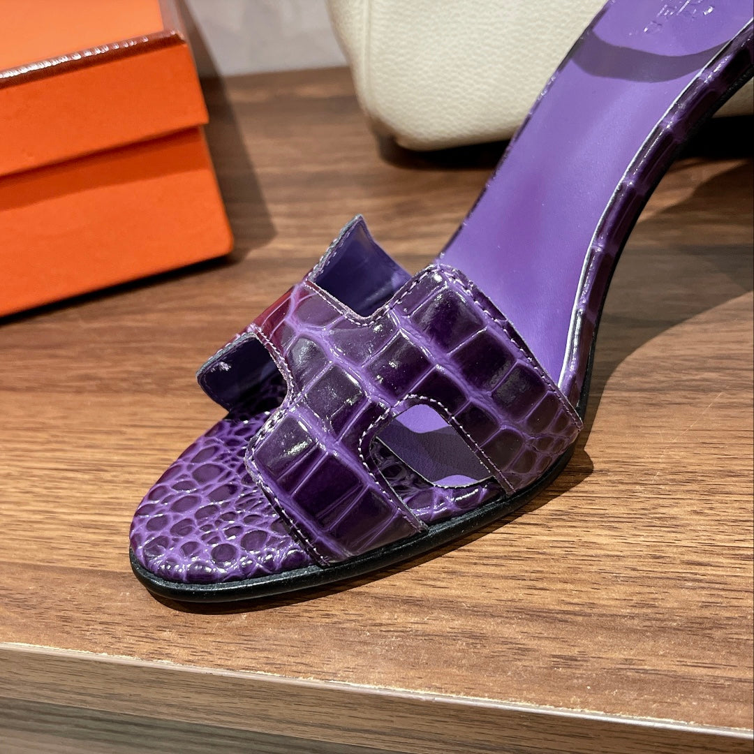 PREMIERE 115 SANDAL IN VIOLET PURPLE CROCODILE LEATHER - 35