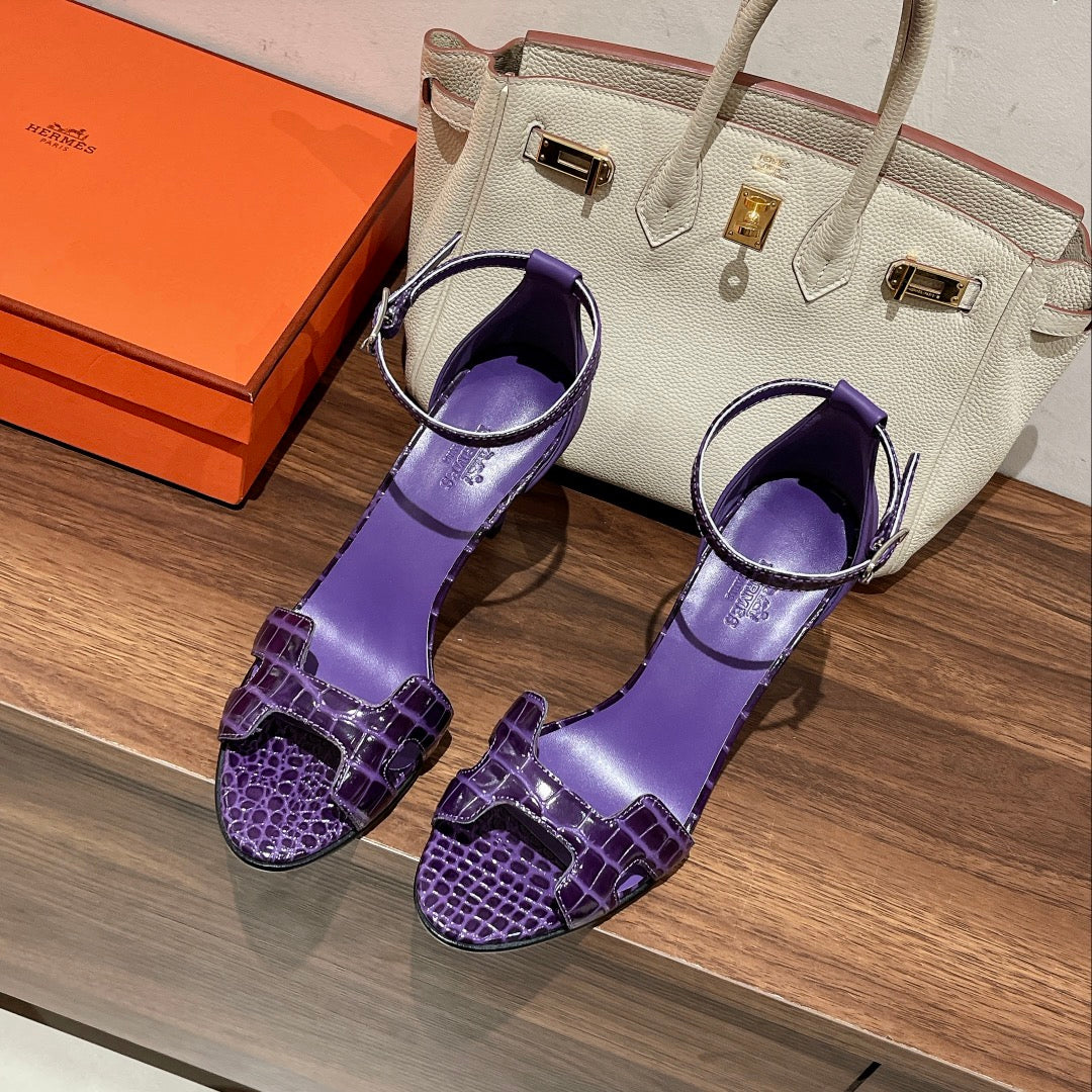PREMIERE 115 SANDAL IN VIOLET PURPLE CROCODILE LEATHER - 35