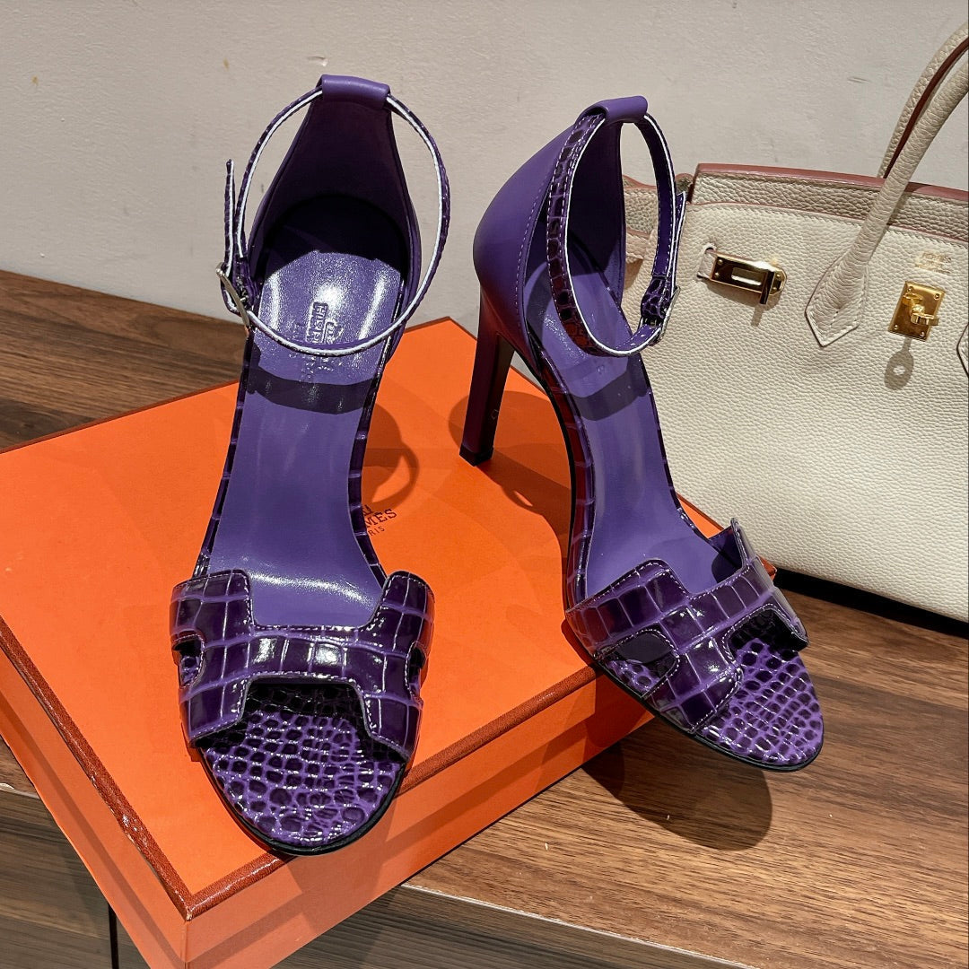 PREMIERE 105 SANDAL IN VIOLET PURPLE CROCODILE LEATHER - 35