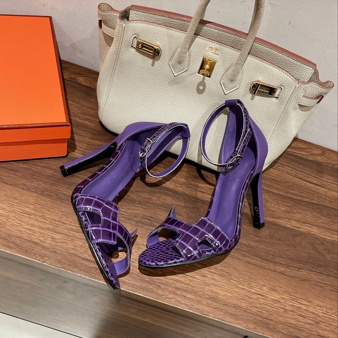 PREMIERE 105 SANDAL IN VIOLET PURPLE CROCODILE LEATHER - 35