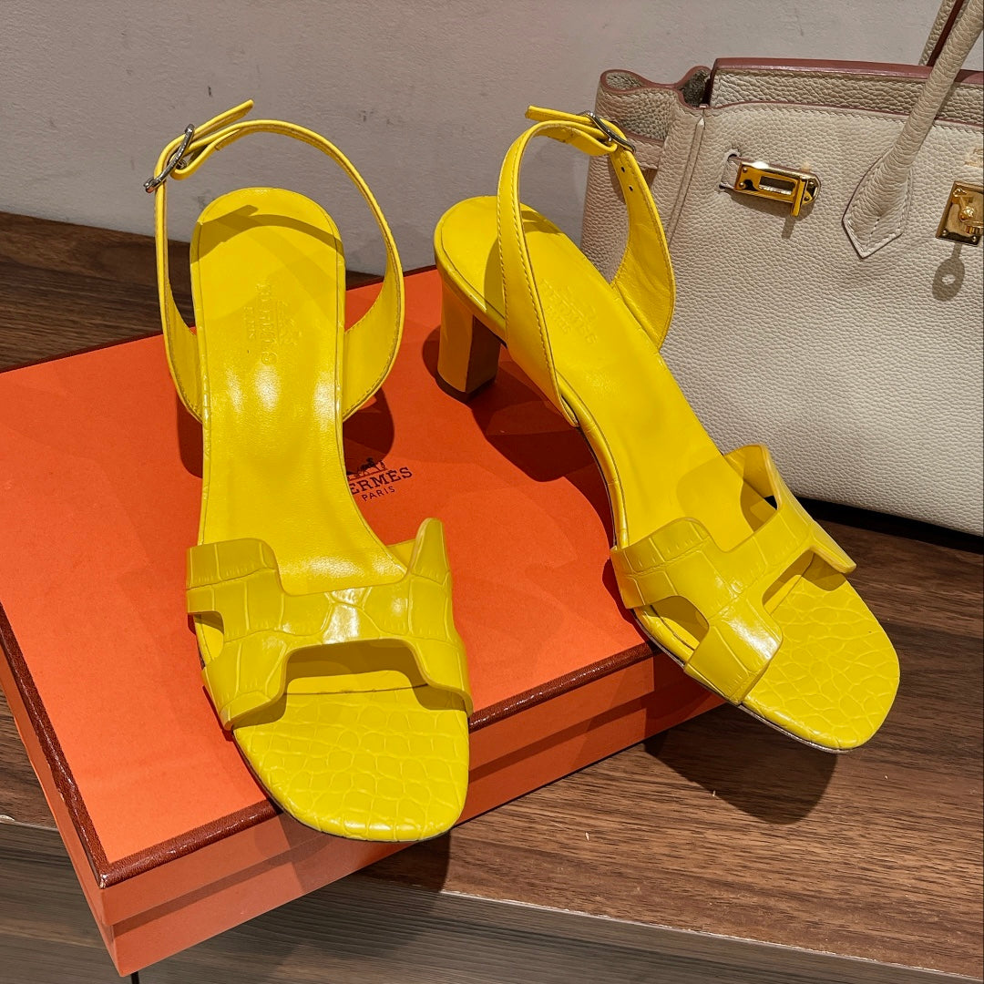 SLINGBACK ETERNITE 75 YELLOW LAMBSKIN AND CROCODILE LEATHER - 35