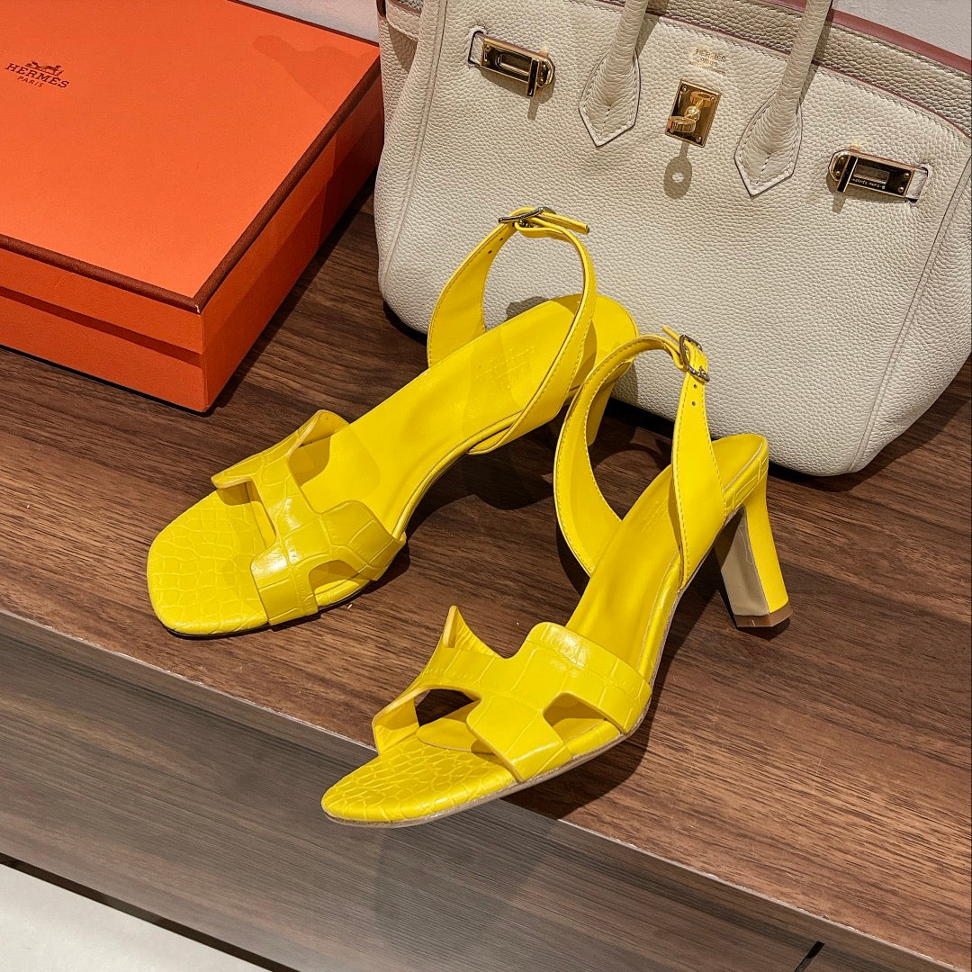 SLINGBACK ETERNITE 75 YELLOW LAMBSKIN AND CROCODILE LEATHER - 35