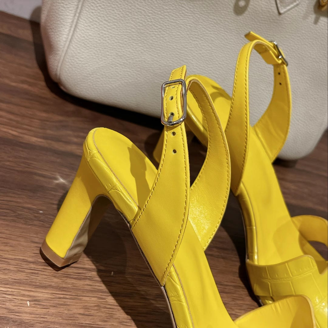 SLINGBACK ETERNITE 75 YELLOW LAMBSKIN AND CROCODILE LEATHER - 35
