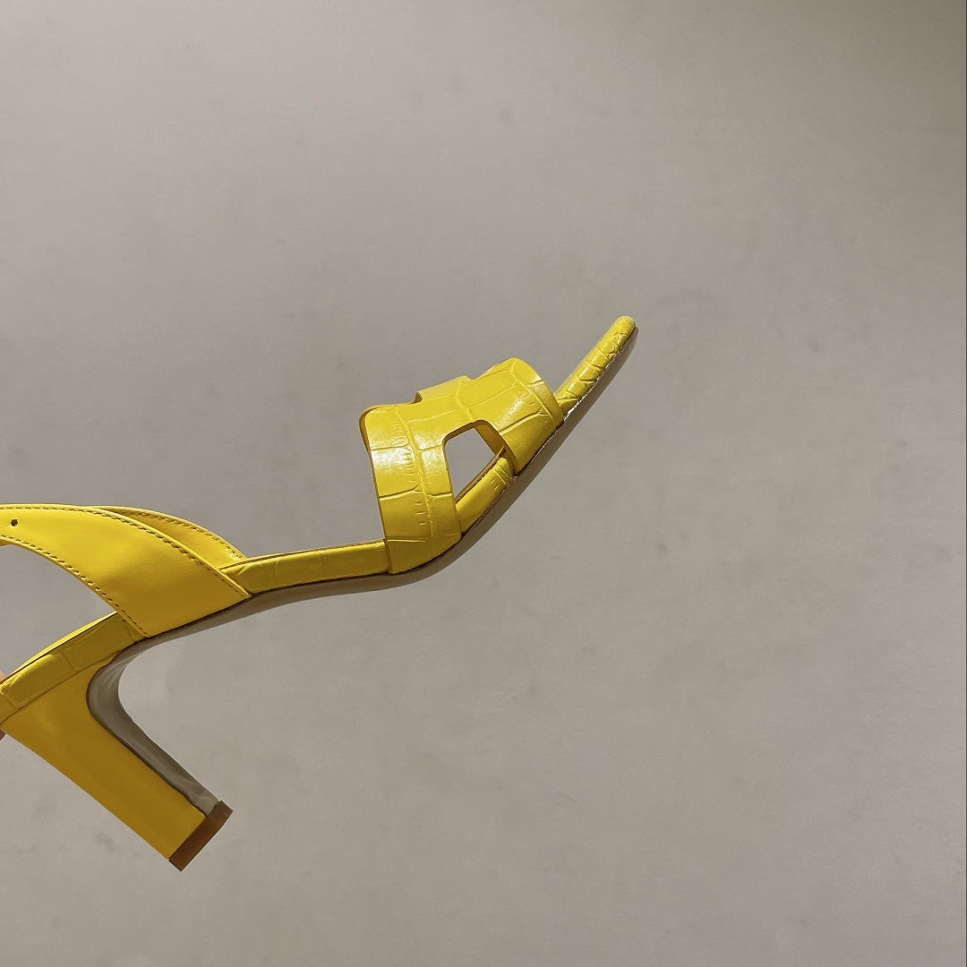 SLINGBACK ETERNITE 75 YELLOW LAMBSKIN AND CROCODILE LEATHER - 35