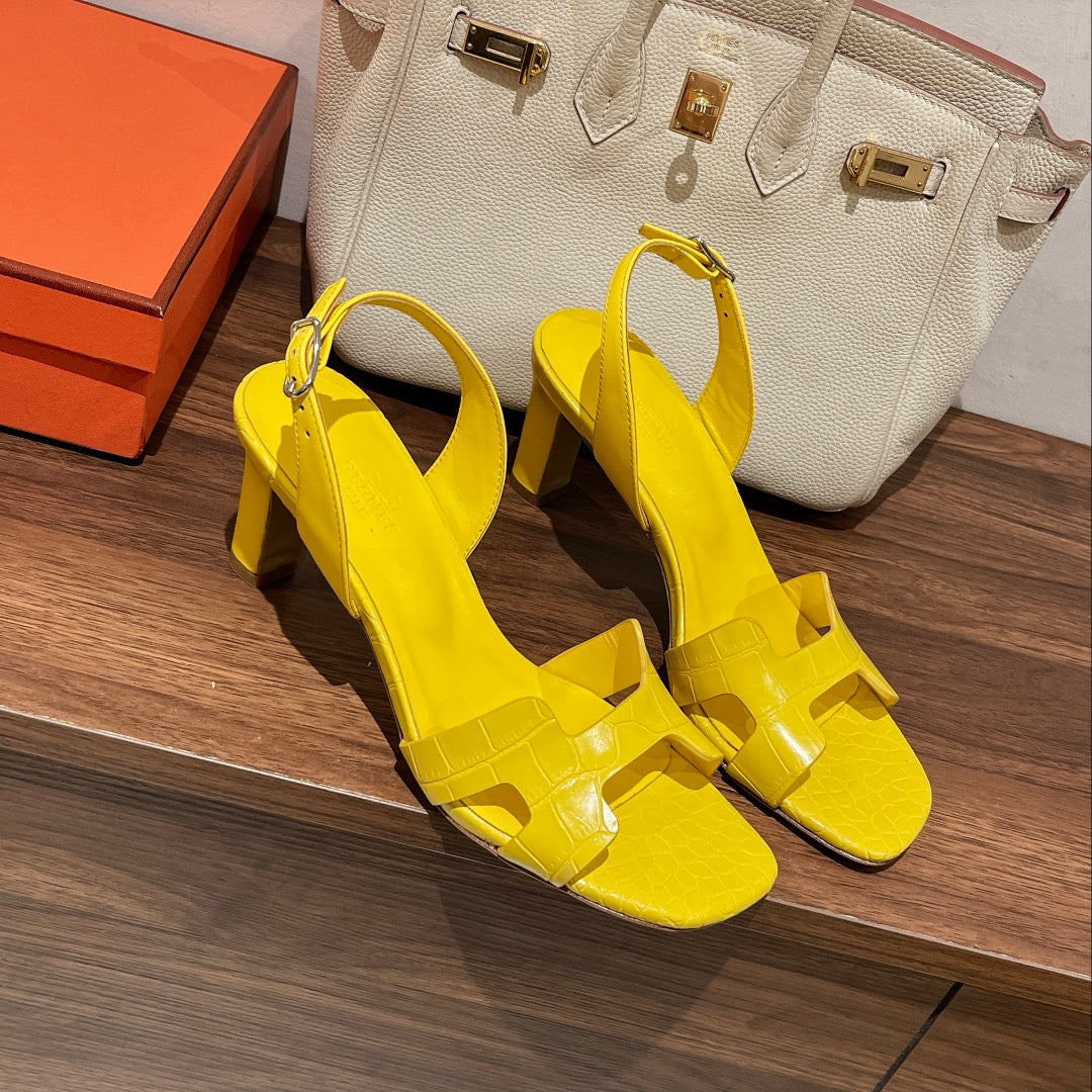 SLINGBACK ETERNITE 75 YELLOW LAMBSKIN AND CROCODILE LEATHER - 35
