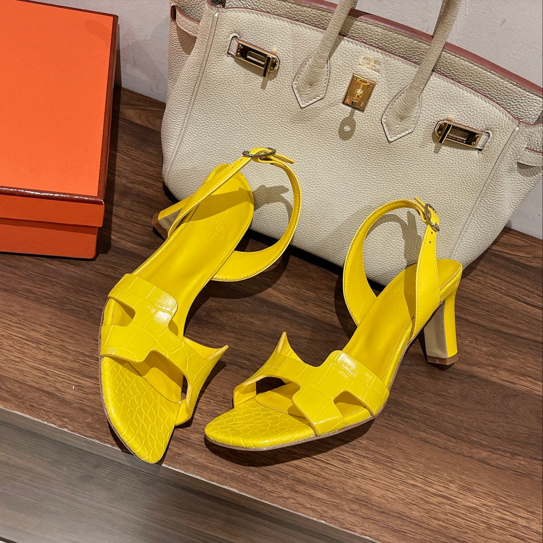 SLINGBACK ETERNITE 75 YELLOW LAMBSKIN AND CROCODILE LEATHER - 35