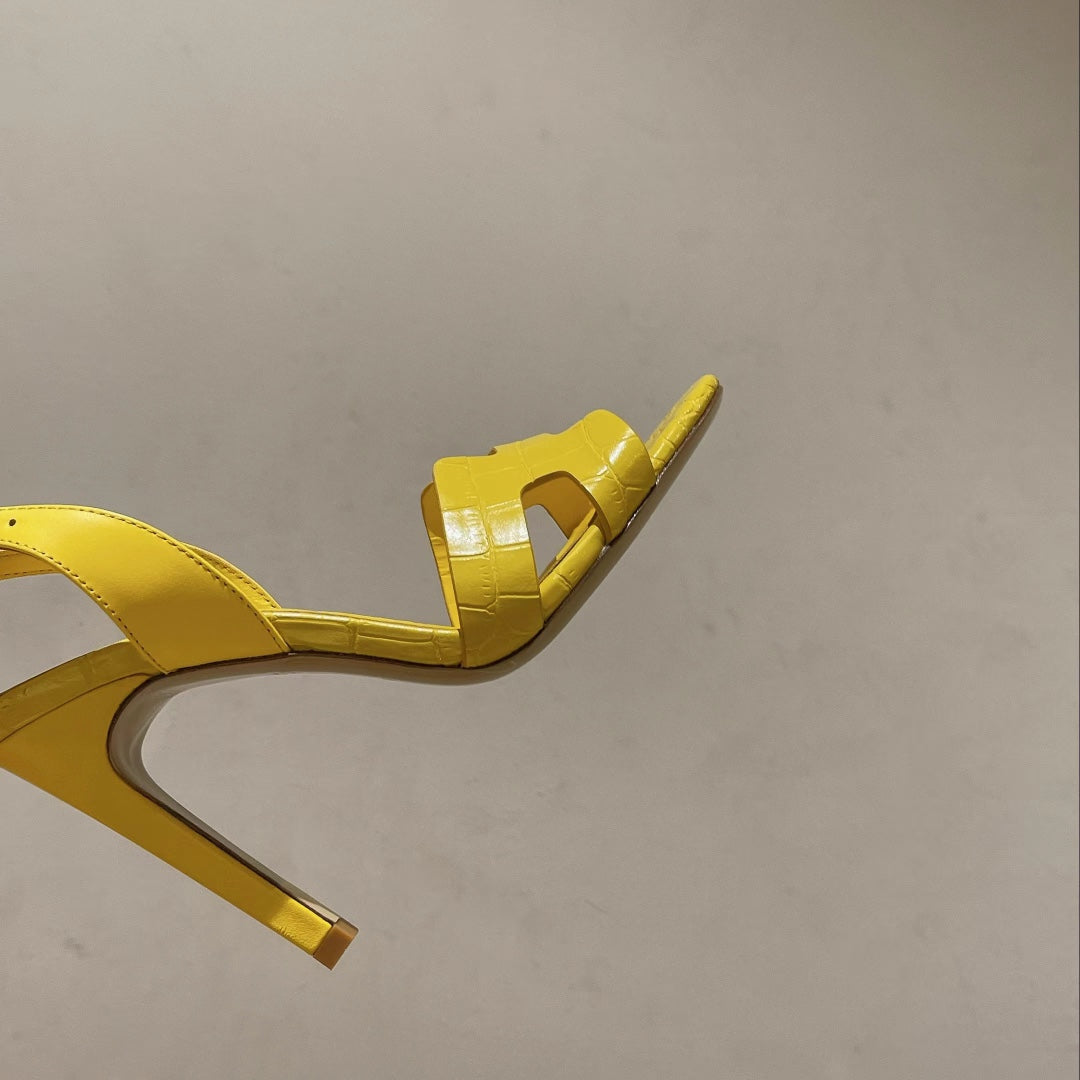 SLINGBACK ETERNITE 105 YELLOW LAMBSKIN AND CROCODILE LEATHER - 35