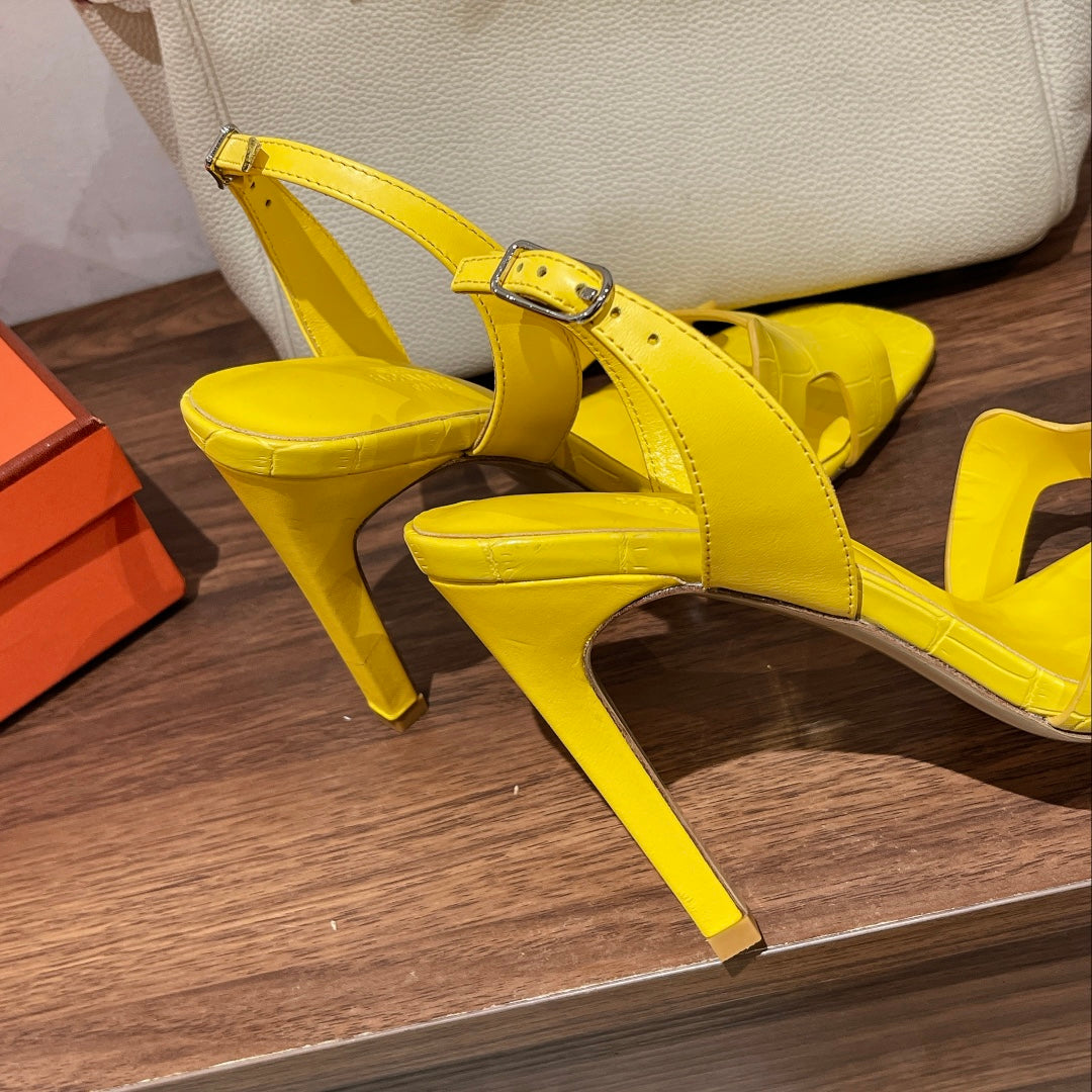 SLINGBACK ETERNITE 105 YELLOW LAMBSKIN AND CROCODILE LEATHER - 35