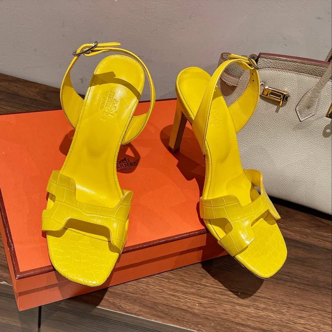 SLINGBACK ETERNITE 105 YELLOW LAMBSKIN AND CROCODILE LEATHER - 35