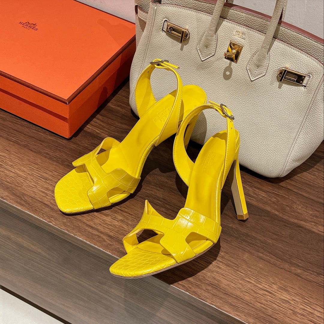 SLINGBACK ETERNITE 105 YELLOW LAMBSKIN AND CROCODILE LEATHER - 35