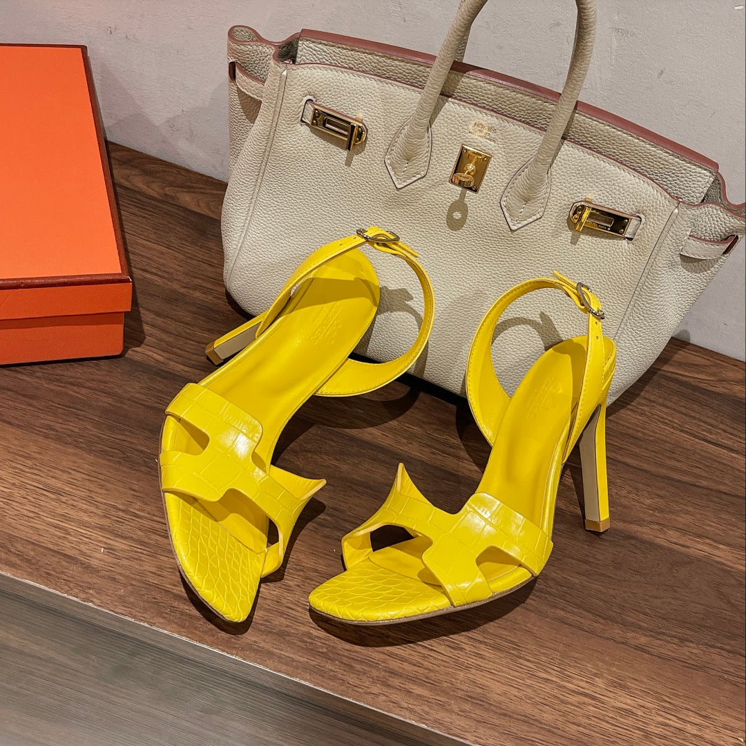 SLINGBACK ETERNITE 105 YELLOW LAMBSKIN AND CROCODILE LEATHER - 35