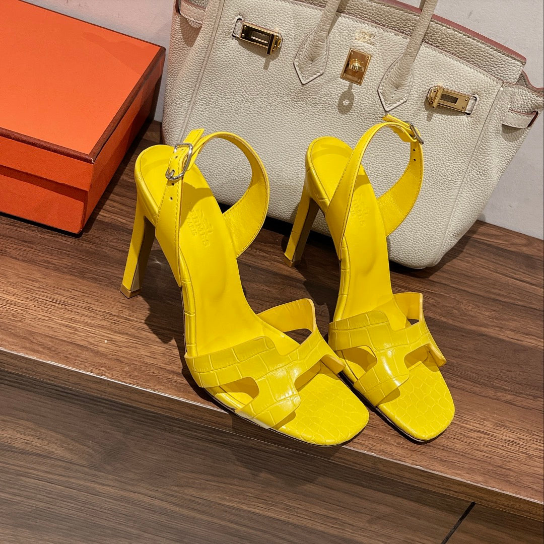 SLINGBACK ETERNITE 105 YELLOW LAMBSKIN AND CROCODILE LEATHER - 35