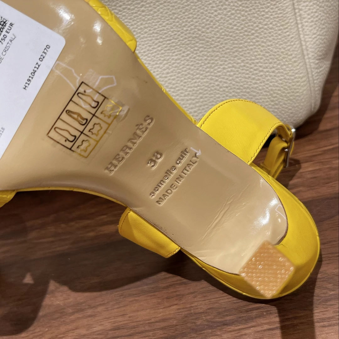 SLINGBACK ETERNITE 105 YELLOW LAMBSKIN AND CROCODILE LEATHER - 35