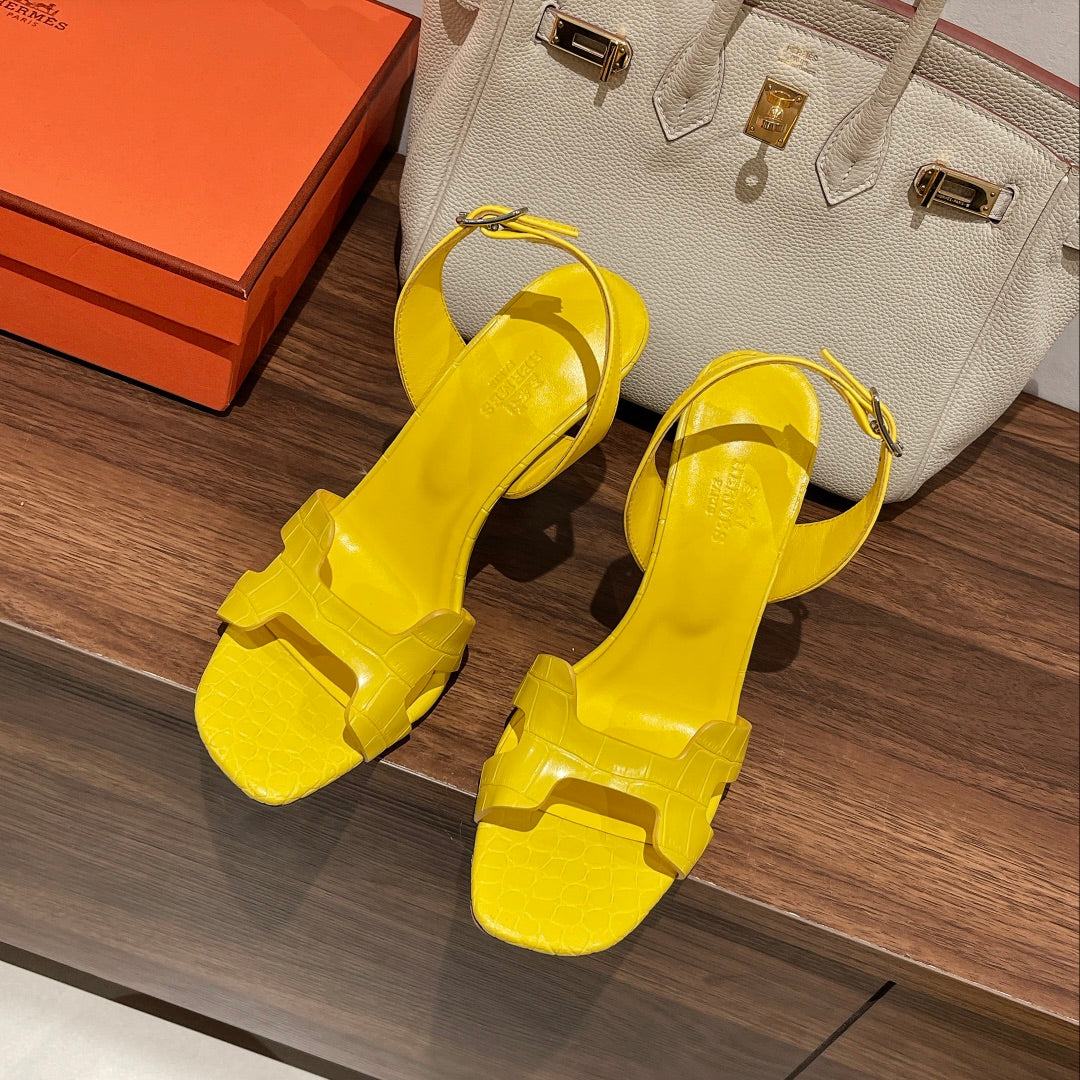 SLINGBACK ETERNITE 105 YELLOW LAMBSKIN AND CROCODILE LEATHER - 35