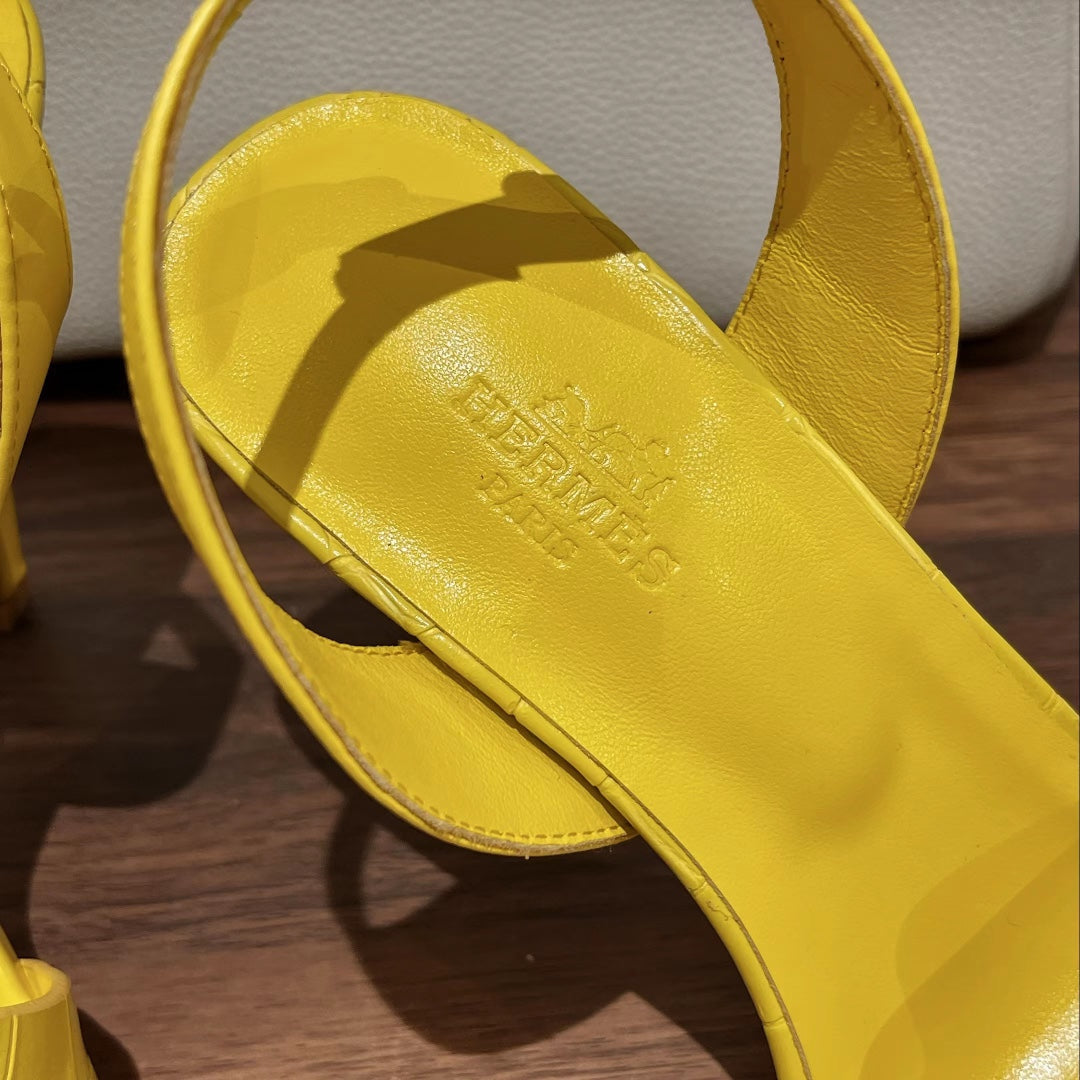 SLINGBACK ETERNITE 105 YELLOW LAMBSKIN AND CROCODILE LEATHER - 35
