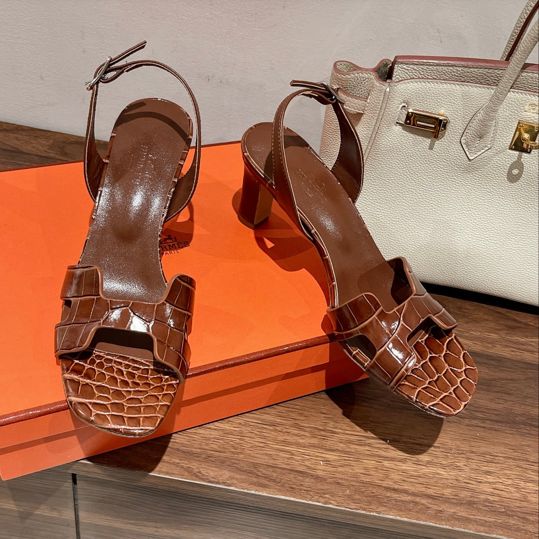 SLINGBACK ETERNITE 75 BROWN LAMBSKIN AND CROCODILE LEATHER - 35