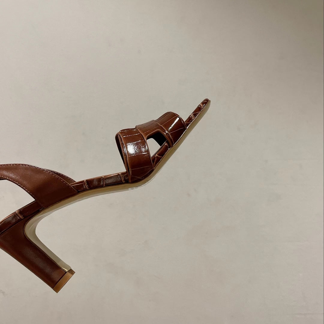 SLINGBACK ETERNITE 75 BROWN LAMBSKIN AND CROCODILE LEATHER - 35