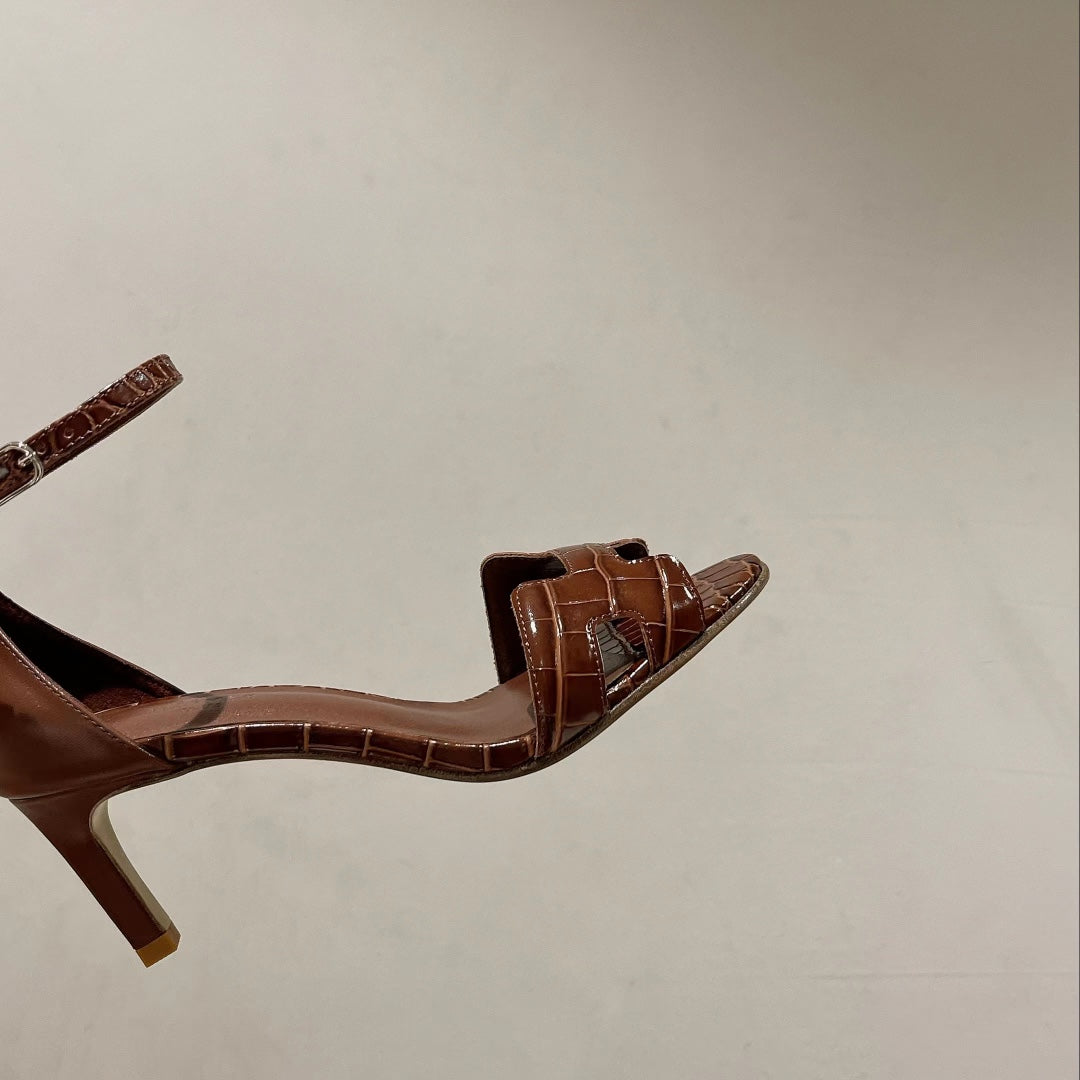 PREMIERE 70 SANDAL IN BRONZE BROWN CROCODILE LEATHER - 35
