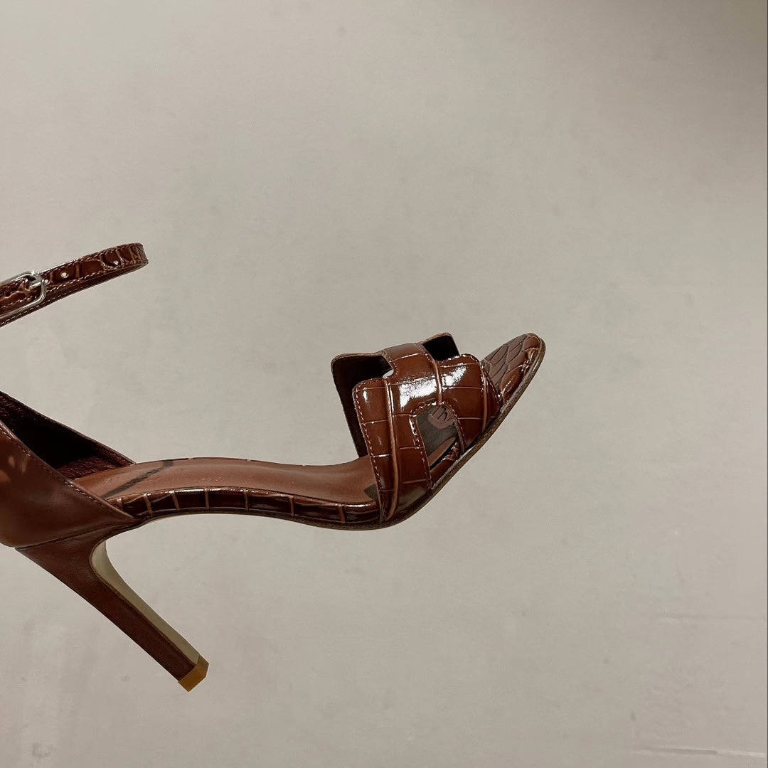 PREMIERE 105 SANDAL IN BRONZE BROWN CROCODILE LEATHER - 35