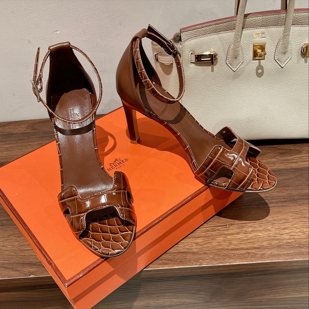 PREMIERE 105 SANDAL IN BRONZE BROWN CROCODILE LEATHER - 35