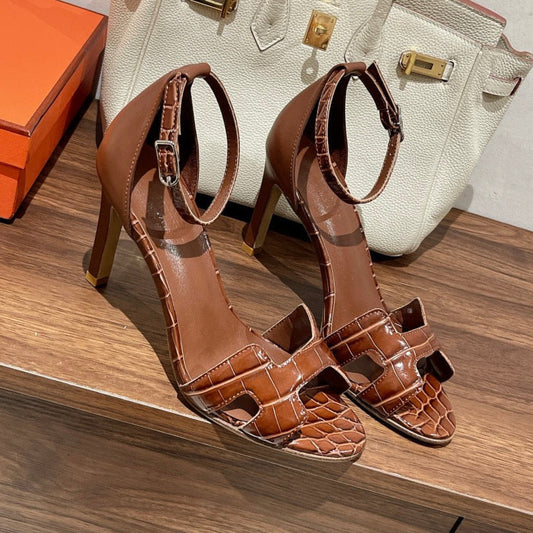 PREMIERE 105 SANDAL IN BRONZE BROWN CROCODILE LEATHER - 35