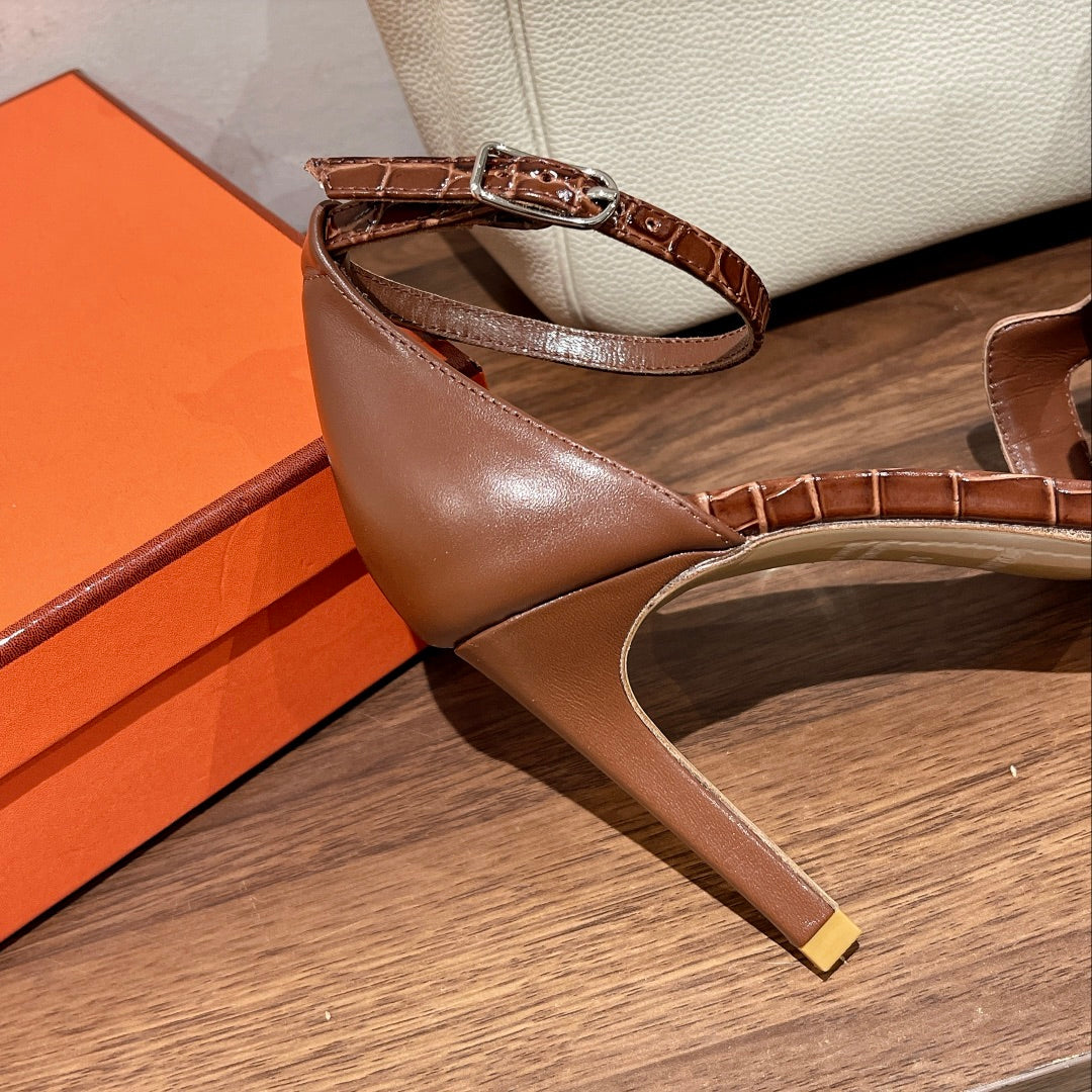 PREMIERE 105 SANDAL IN BRONZE BROWN CROCODILE LEATHER - 35