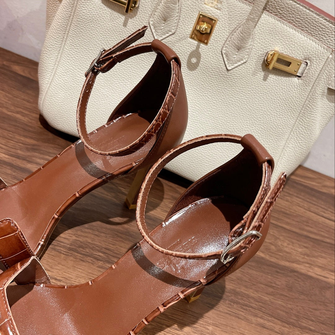 PREMIERE 105 SANDAL IN BRONZE BROWN CROCODILE LEATHER - 35