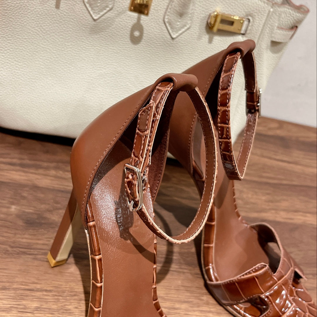 PREMIERE 115 SANDAL IN BRONZE BROWN CROCODILE LEATHER - 35