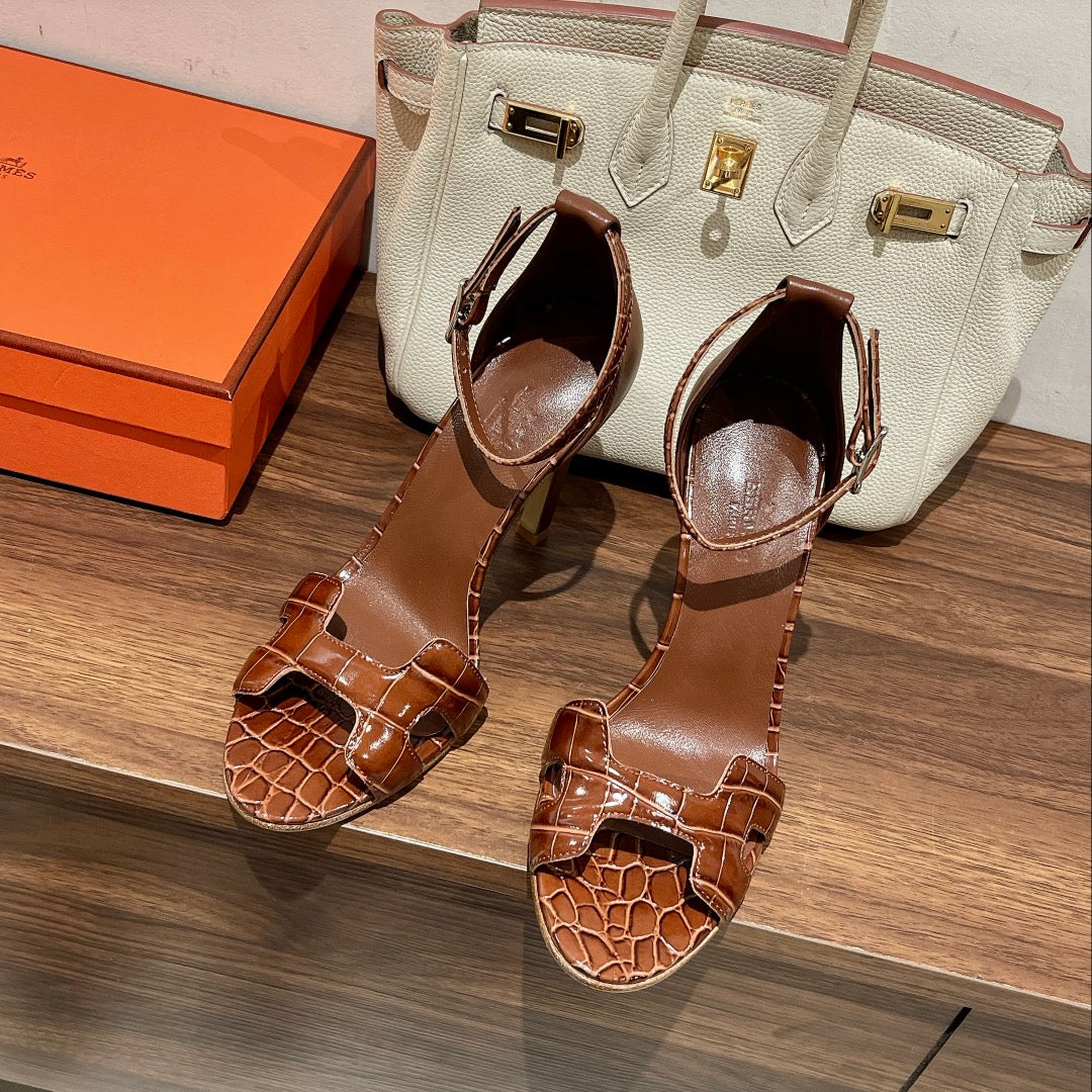 PREMIERE 115 SANDAL IN BRONZE BROWN CROCODILE LEATHER - 35