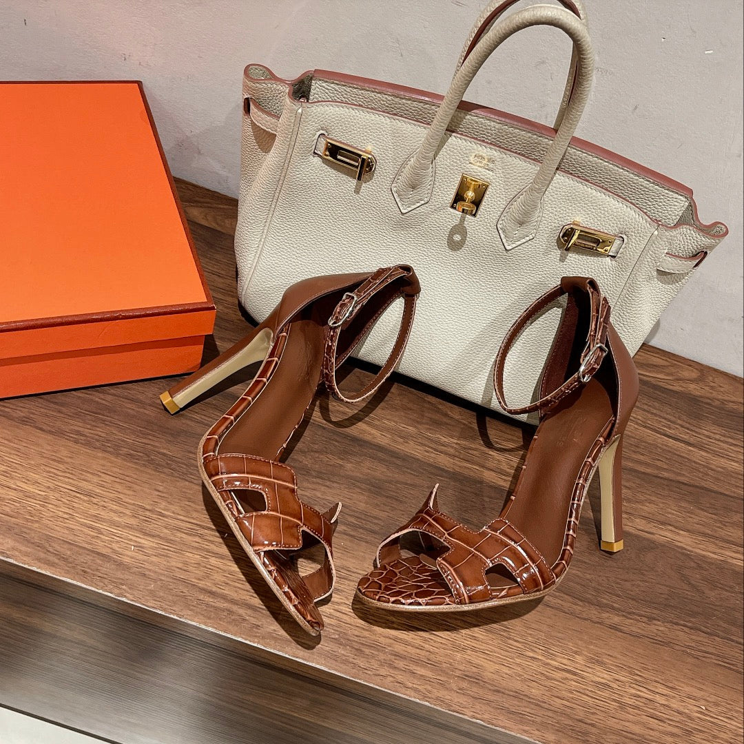 PREMIERE 115 SANDAL IN BRONZE BROWN CROCODILE LEATHER - 35