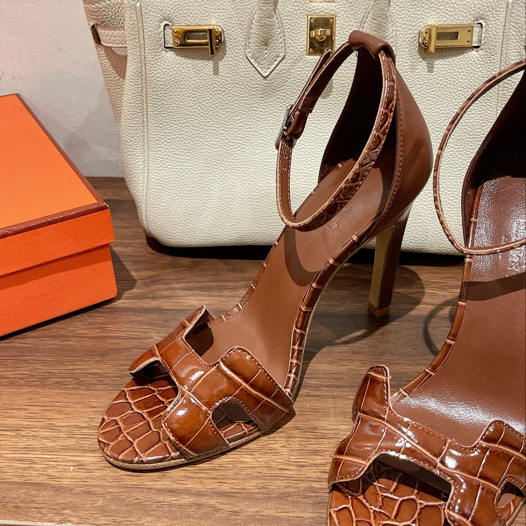 PREMIERE 115 SANDAL IN BRONZE BROWN CROCODILE LEATHER - 35