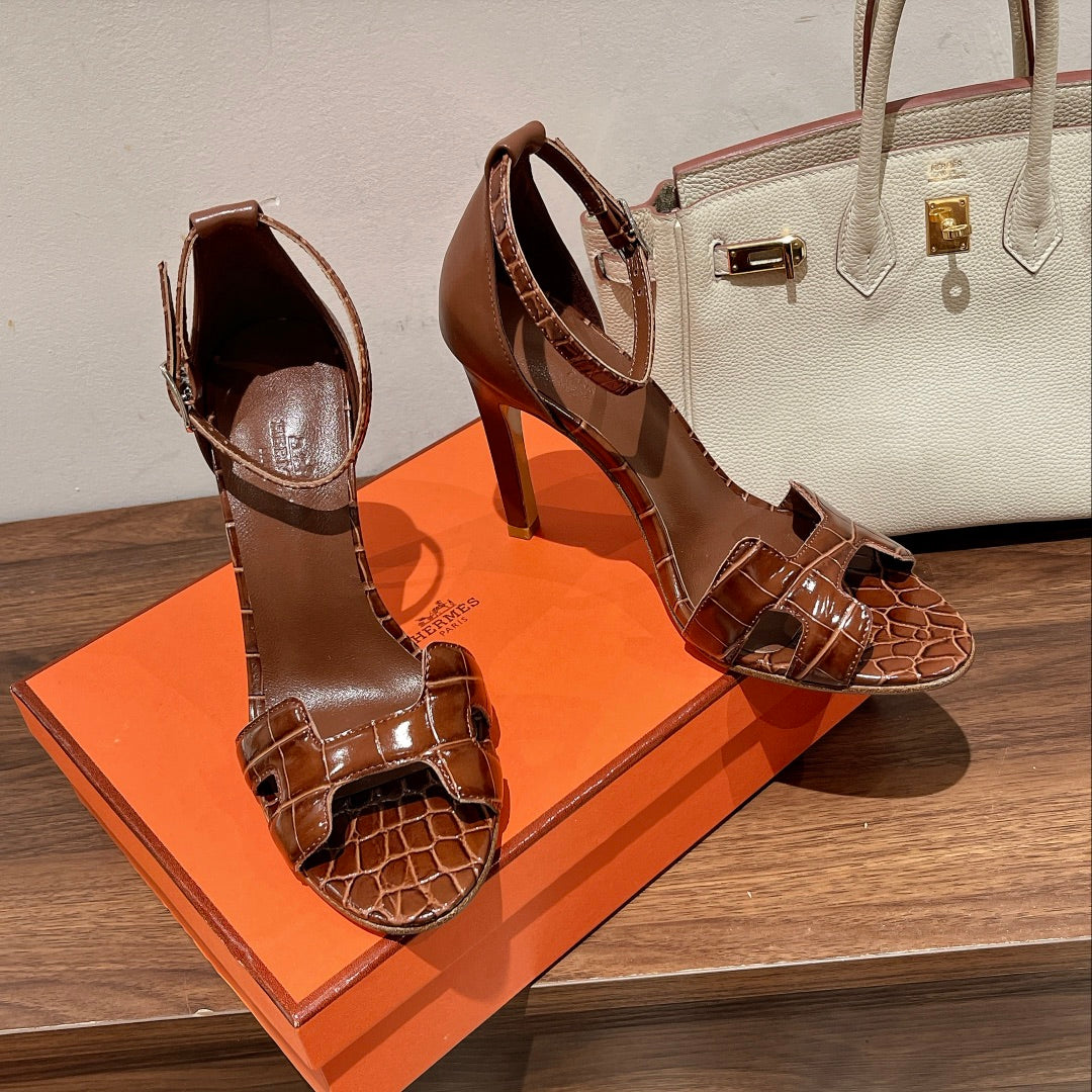 PREMIERE 115 SANDAL IN BRONZE BROWN CROCODILE LEATHER - 35