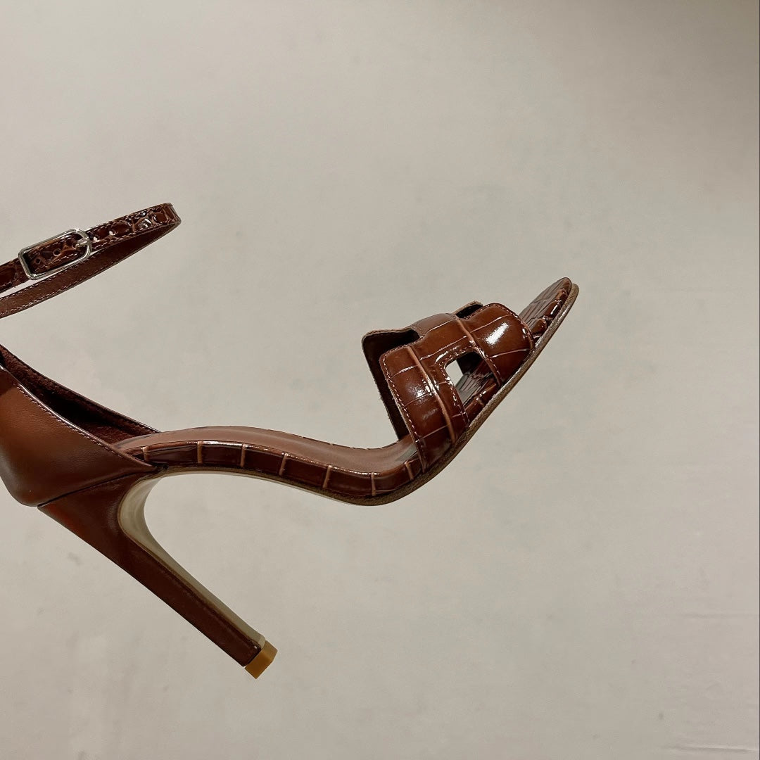 PREMIERE 115 SANDAL IN BRONZE BROWN CROCODILE LEATHER - 35